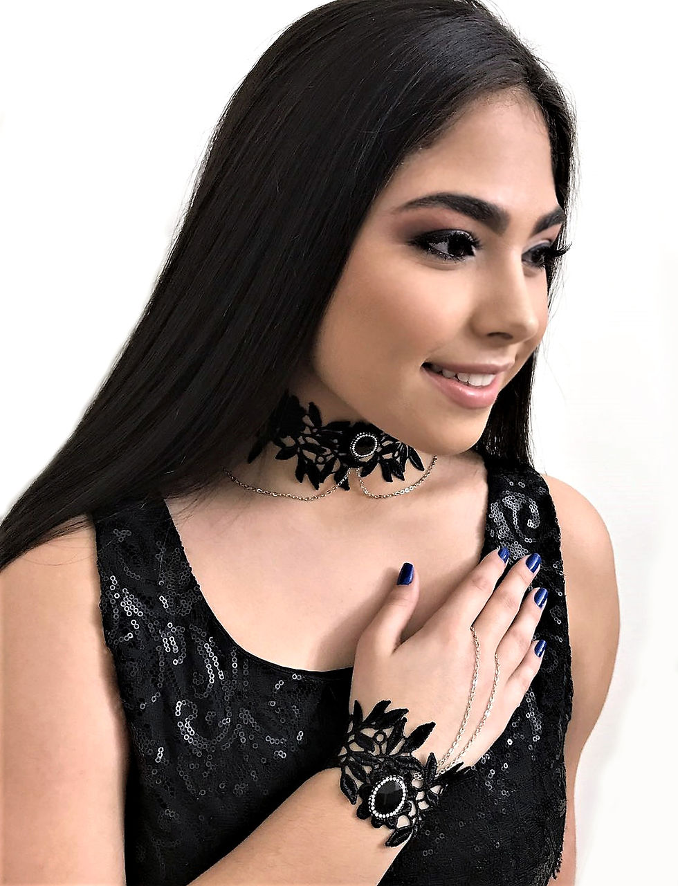 Thumbnail: Chic Black Necklace Set for Women, Fashion Victorian Lace Choker Set