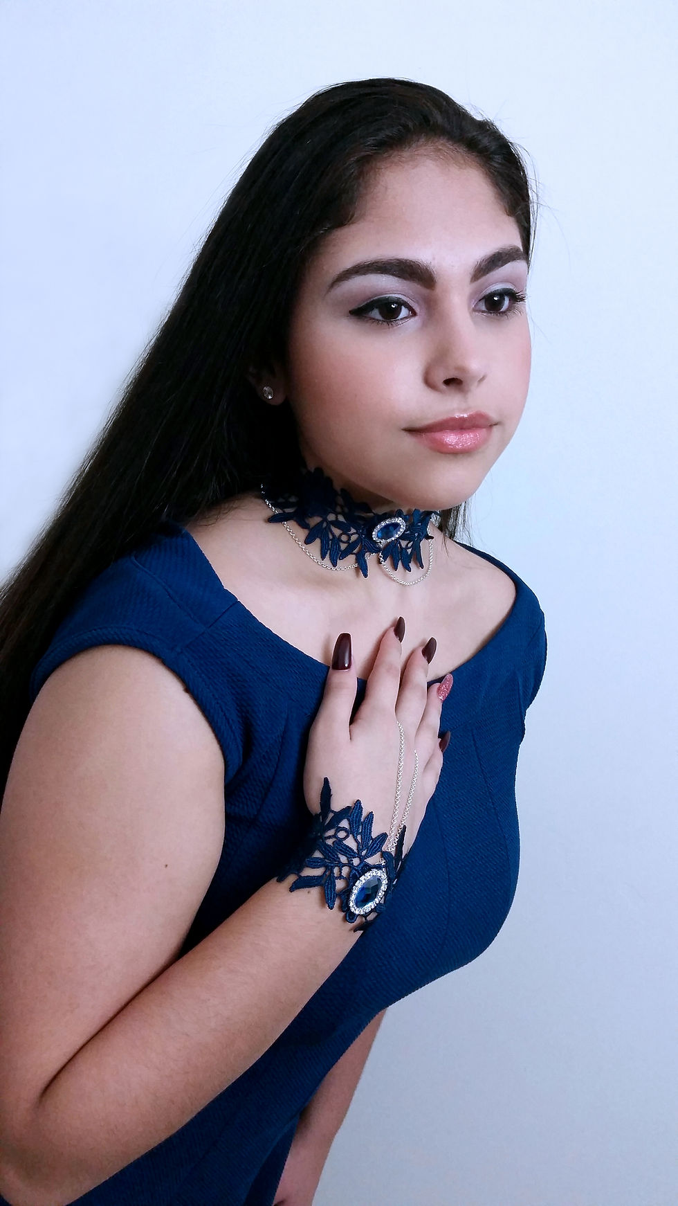 Thumbnail: Chic Navy Blue Necklace Set Fashion Victorian Lace Choker Set