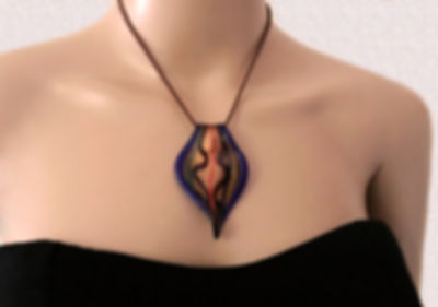 Brown Suede Leather Women Necklace with murano Glass Pendant Handmade Design