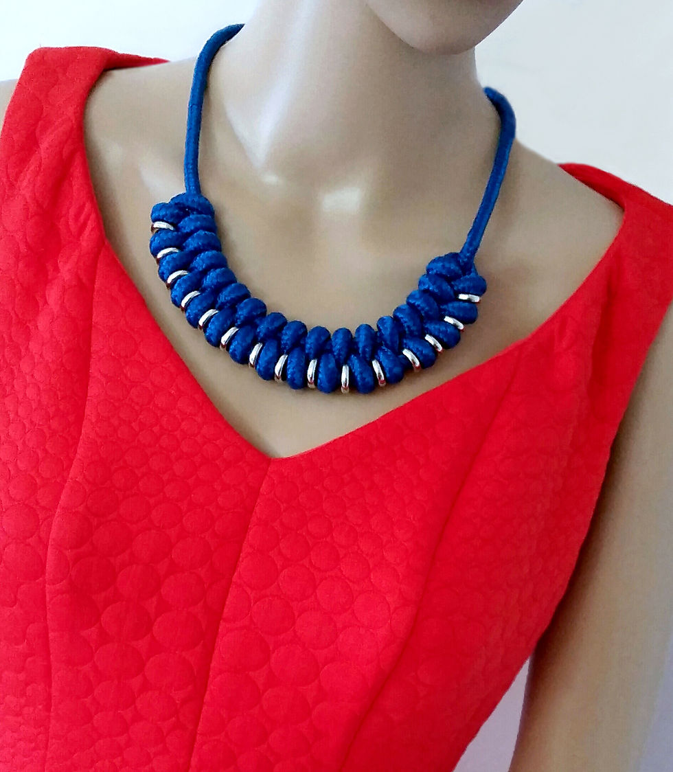 Thumbnail: Fashion Royal Blue Braided Rope Cord Statement Necklace