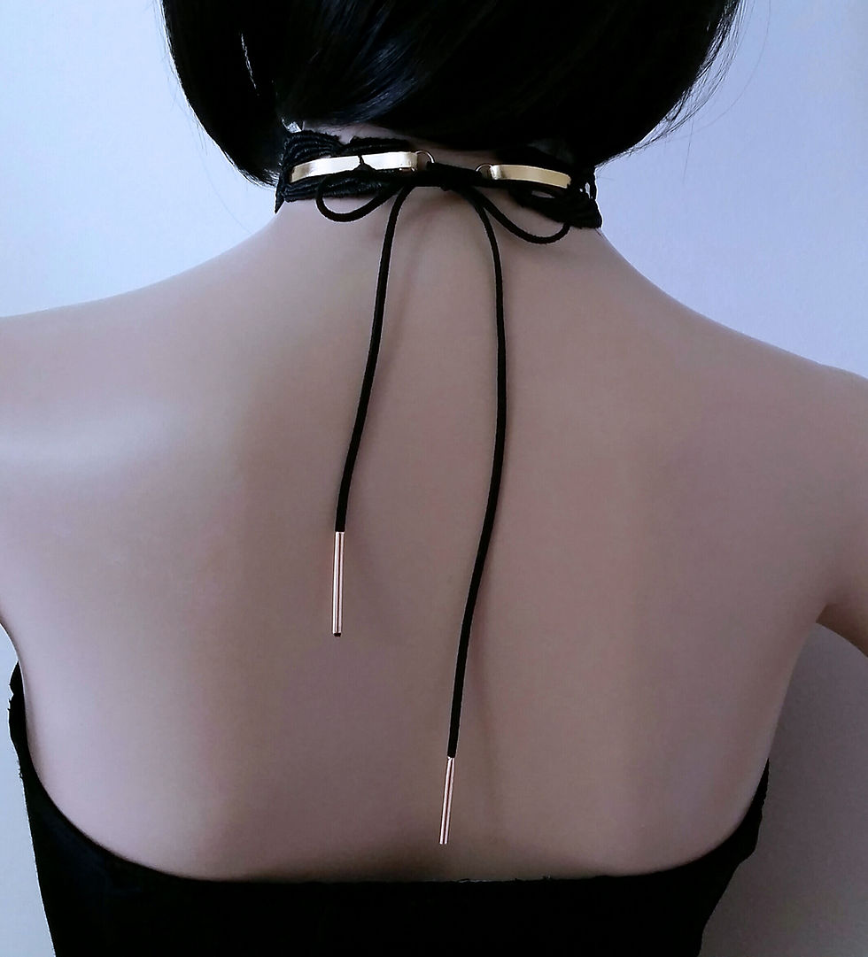 Thumbnail: Black & Gold  lace Choker Necklace, Victorian, Gothic, Bohemian Lace up Choker