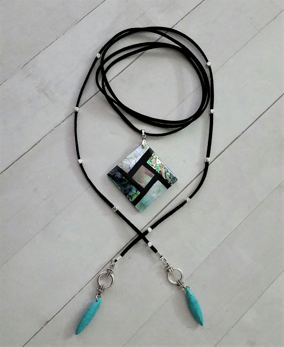 Thumbnail: Layered Black Choker, Turquoise Pendant Bohemian Velvet Suede Women Necklace