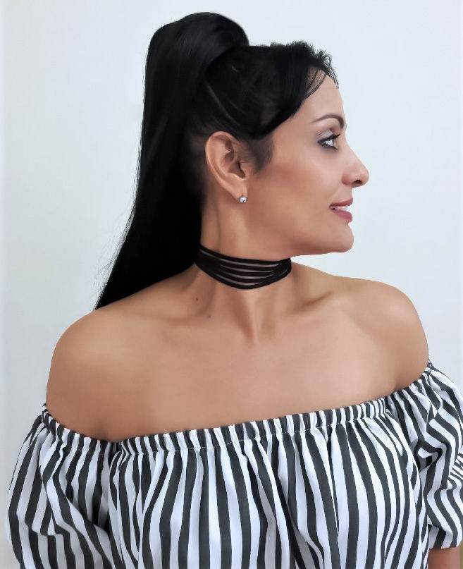 Black Layered Women Fashion Choker Necklace Front View