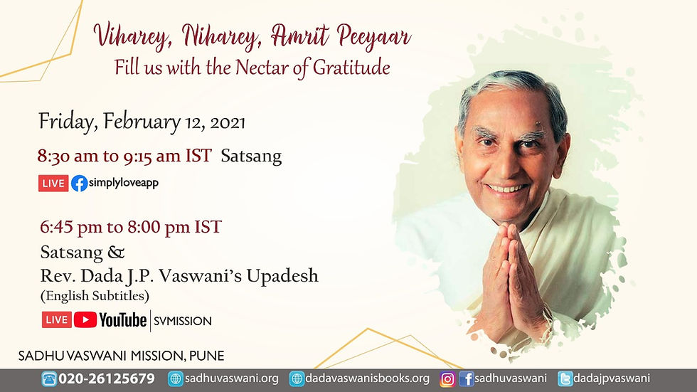 Dada Vaswani's Sacred Monthly Yagna | February 12th, 2021| Online Satsang & Upadesh (Subtitles)