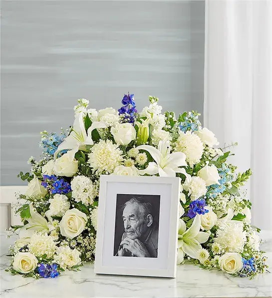 Thumbnail: Crescent Cremation Arrangement- Blue and White