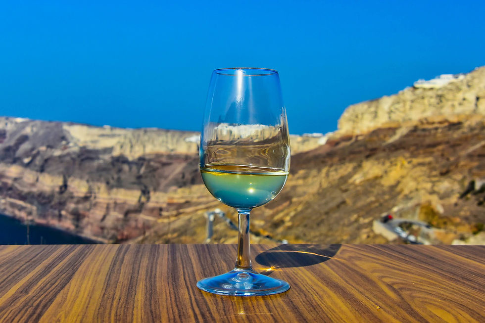 Wine on the terrace of Venetsanos Winery, Santorini, Greece
