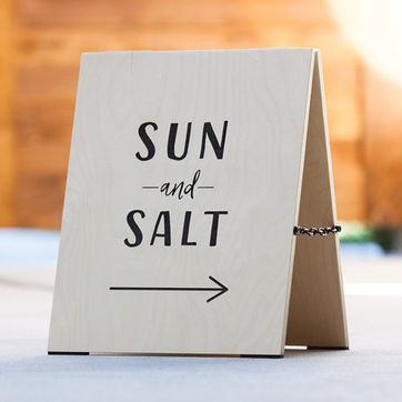 Sun and Salt engraved a-frame sign