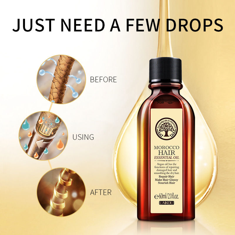Thumbnail: 60ML Hair Care Moroccan Pure Argan Oil Hair Essential Oil for Dry Hair Types Mul