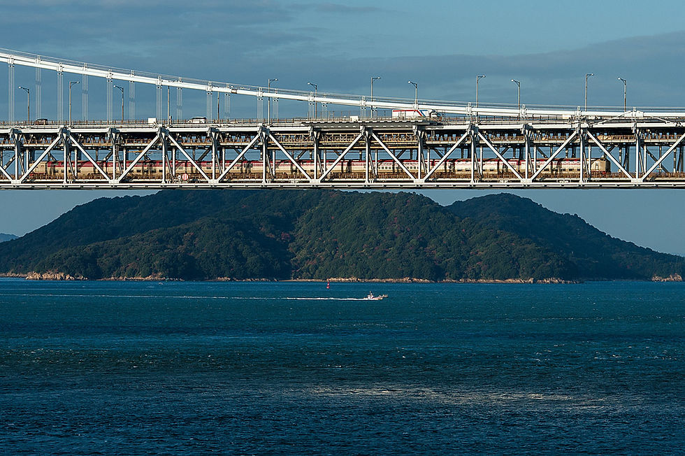 Sunrise Seto over the Seto Inland Sea, crossing the Seto-Ohashi.