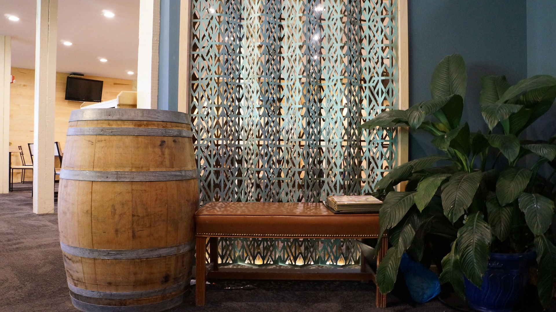 patinated copper screen internally lit