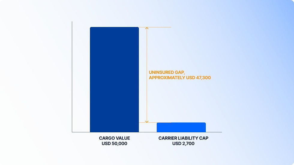 Not applicable for cargo (pays actual loss up to the sum insured), while freight follows the Hague-Visby cap of SDR 666.67 per package or SDR 2 per kg