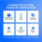 Blue background with white boxes outlining situations needing re-verification: browser change, new device, cleared data, inactivity, network change, actions.