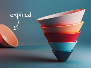 stacked bowels representing a sales funnel with one piece removed with the word "expired" and an arrow pointing to the removed piece