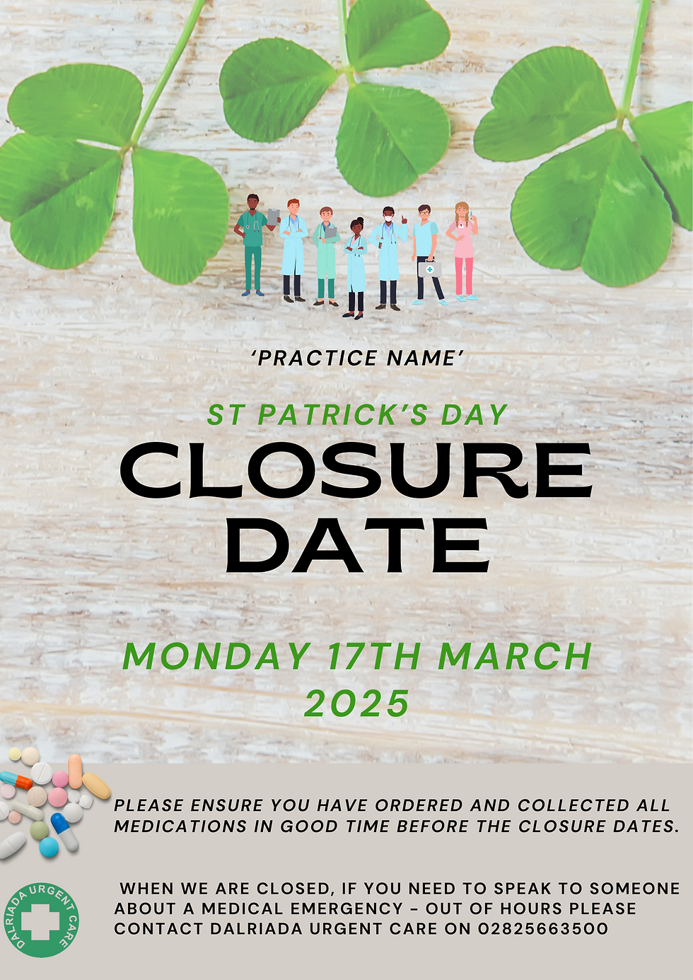 St Patrick's Day Closure Example