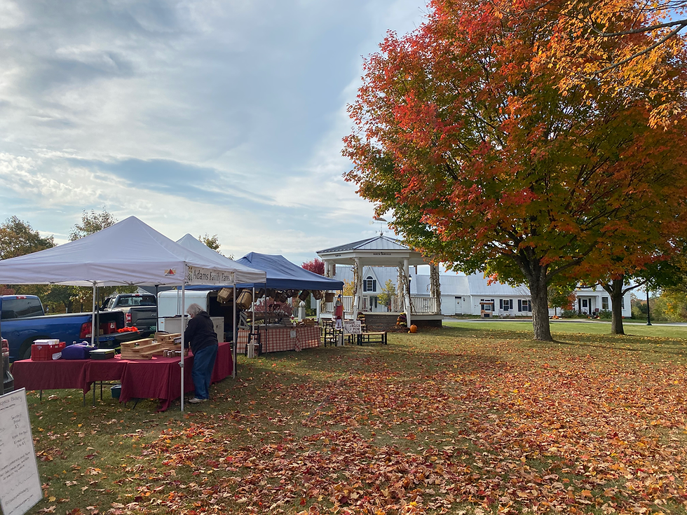 Eye-level view of a colorful outdoor market booth with handmade crafts