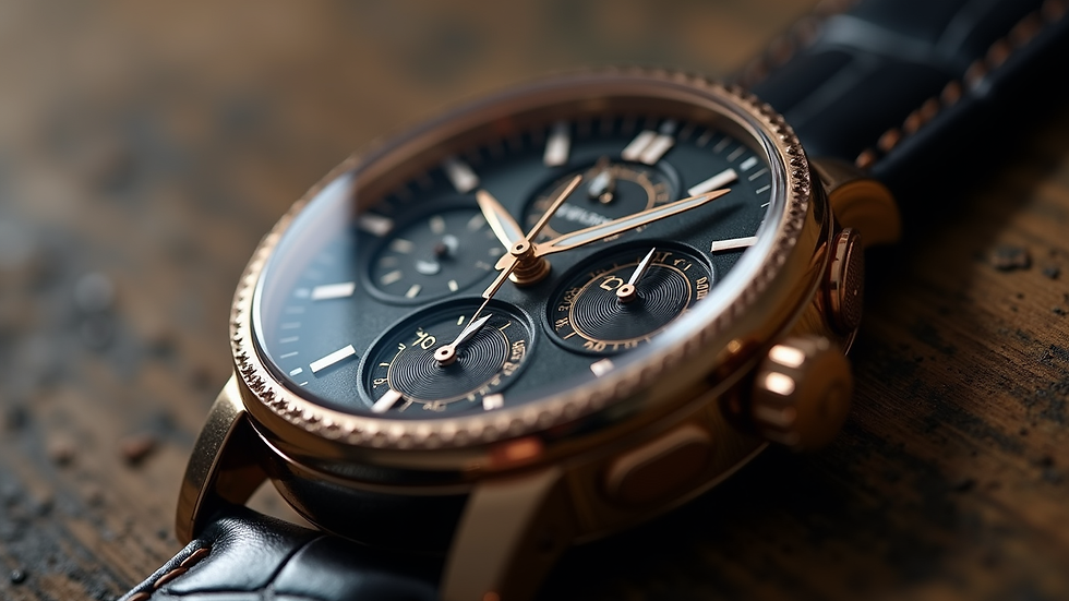 Eye-level view of a luxury watch with intricate details