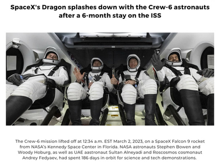 SpaceX's Dragon splashes down with the Crew-6 astronauts after a 6-month stay on the ISS