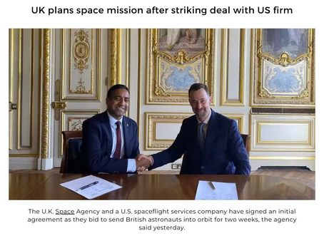 UK plans space mission after striking deal with US firm