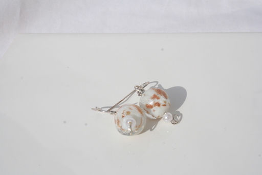 Thumbnail: Round White and Gold Shimmer Glass Earrings  Buy at ArtAndPatterns.com