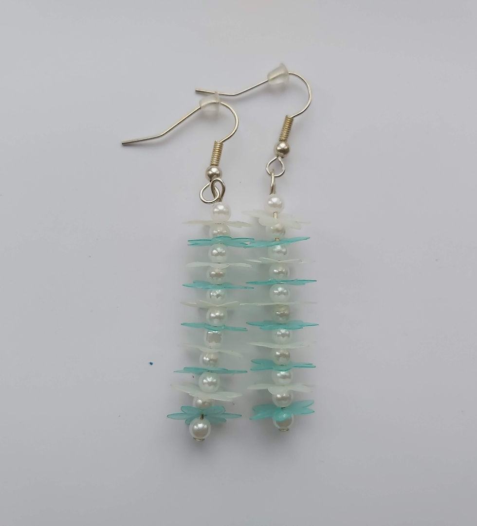 Miniaturbild: Handmade - Soft Teal and White Confetti  Earrings buyat ArtAndPatterns.com