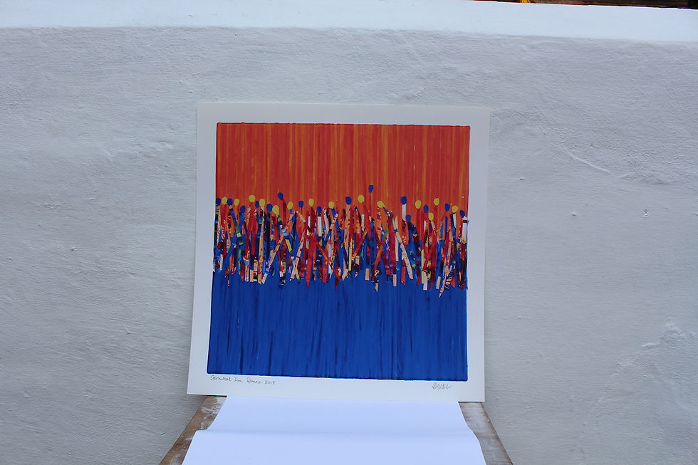 Miniaturbild: Carnival Sun Dance -Art Print Unframed - Blue Orange 40x40cm buy from ArtAndPatterns.com