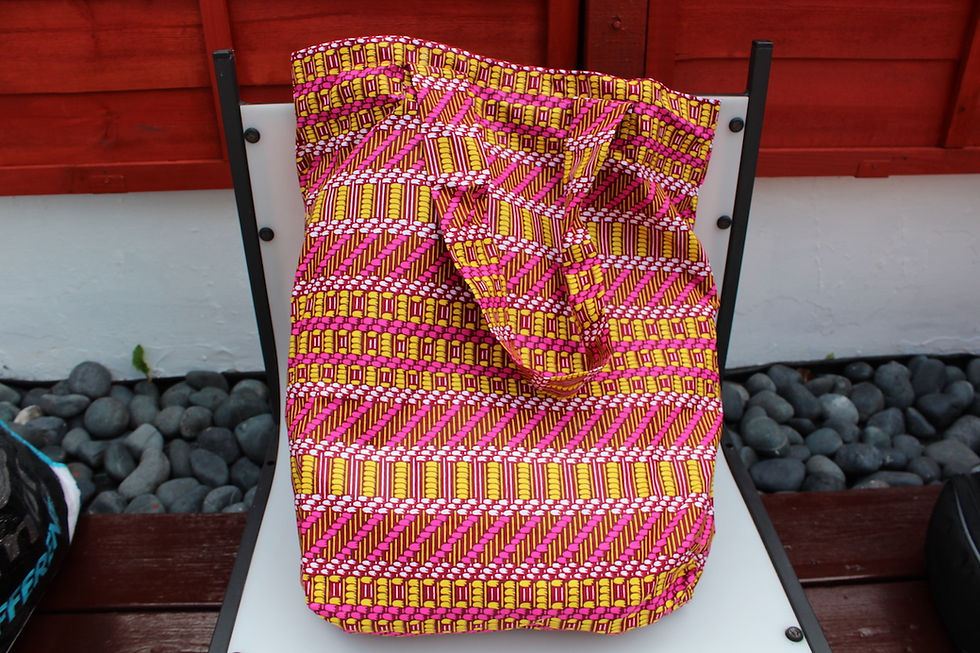 Thumbnail: African Print Tote Bag - Red Strips buy at ArtAndPatterns.com