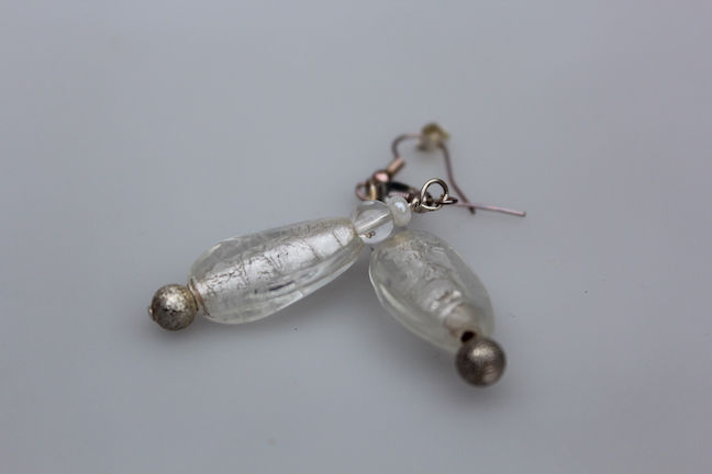 Thumbnail: Clear Glass Czech Earrings - Oblong Shaped - Handmade