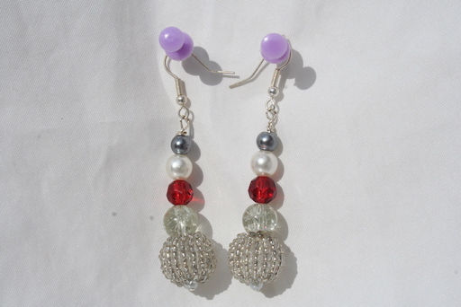 Pop Red and Silver Chandelier Bead Earrings buy at ArtAndPatterns.com