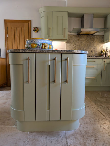 Refinished kitchen island with Corston Antique Brass handles in Bonvilston