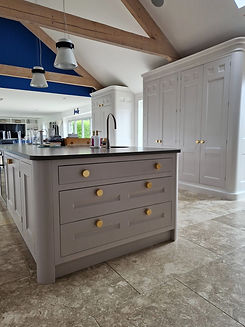Large kitchen island, bespoke joinery - refinished in Peignoir by Farrow and Ball
