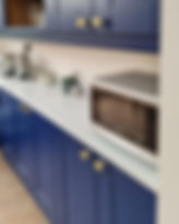 Tuxedo Blue kitchen — completed refinishing project, Cardiff