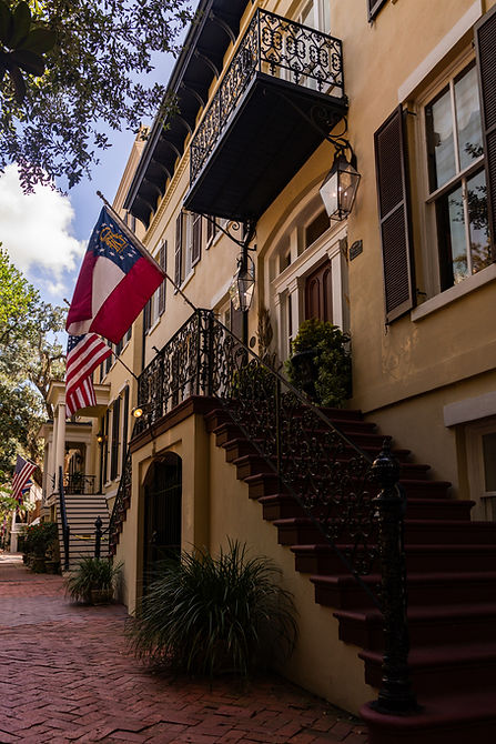 Stairs leading to the front door at Eliza Thompson House