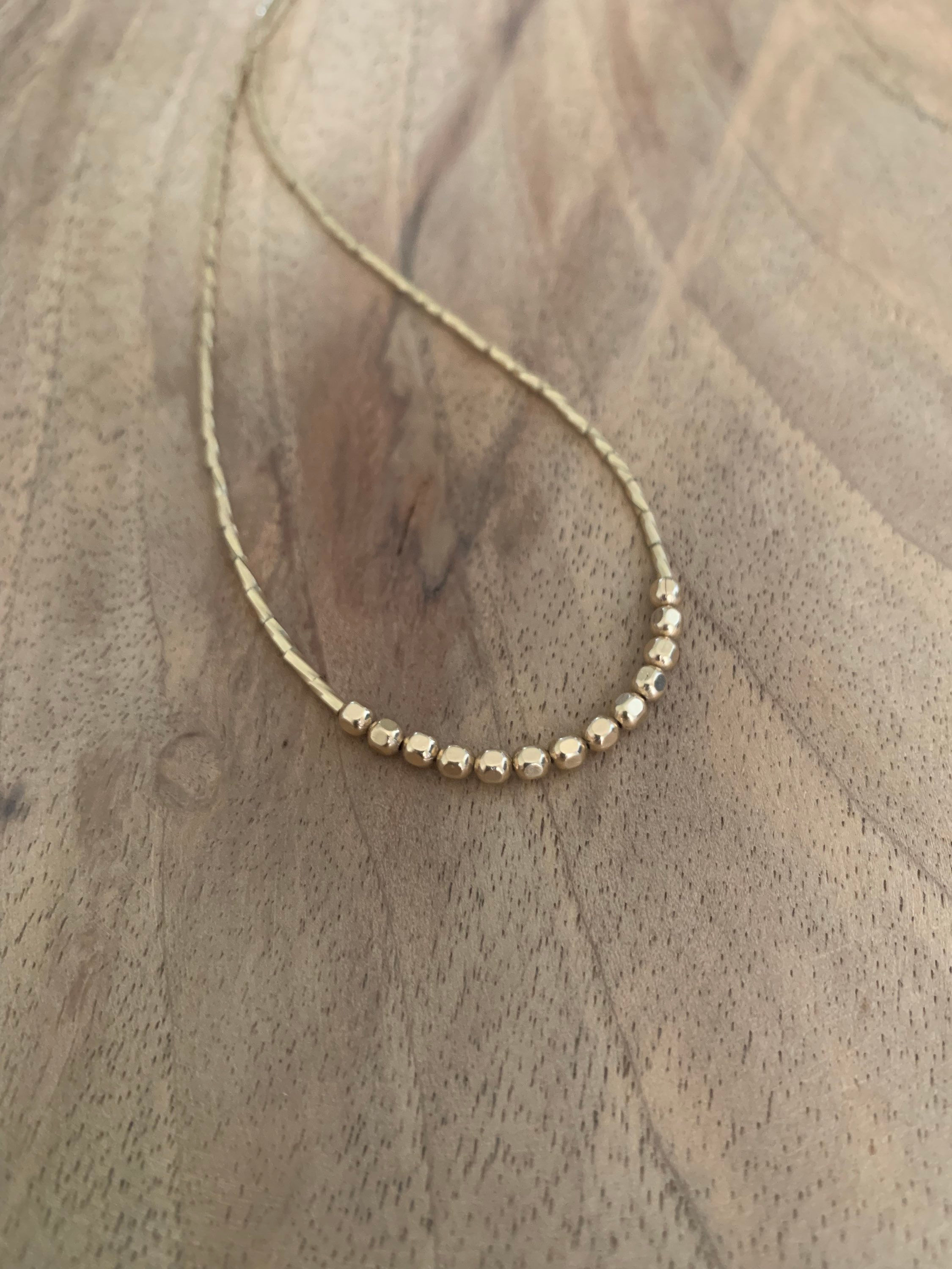  Goldfilled square necklace, raugh 