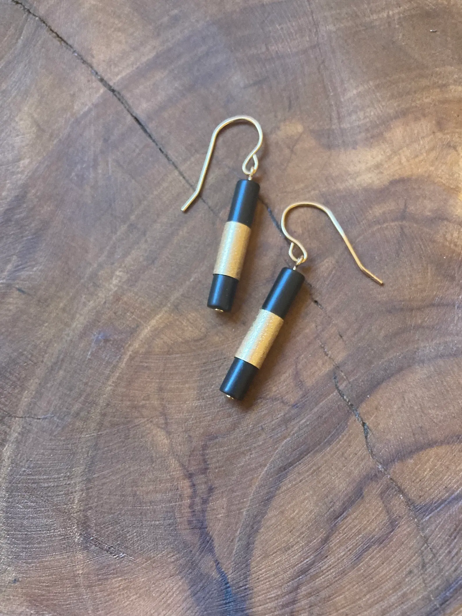 Hematite gold filled earrings, big