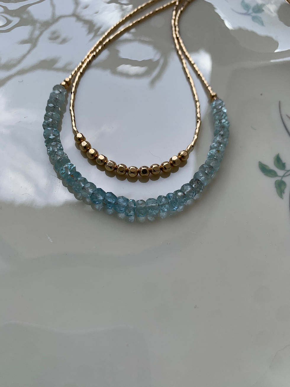 Thumbnail: Aquamarine gold filled necklace