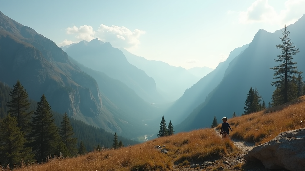 Eye-level view of a serene mountain landscape