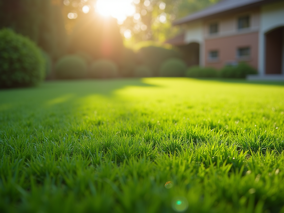 healthy lawn during sunset view