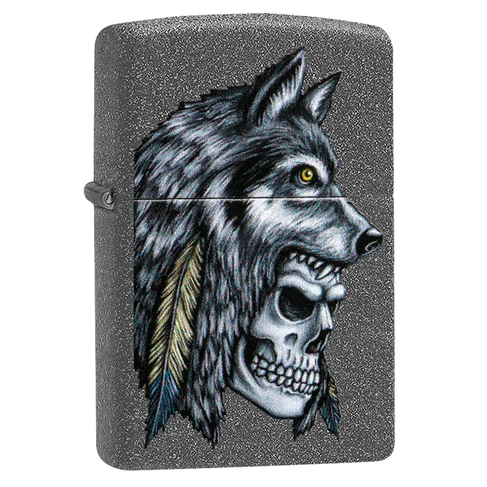 Zippo Lighter | Wolf Skull Feather