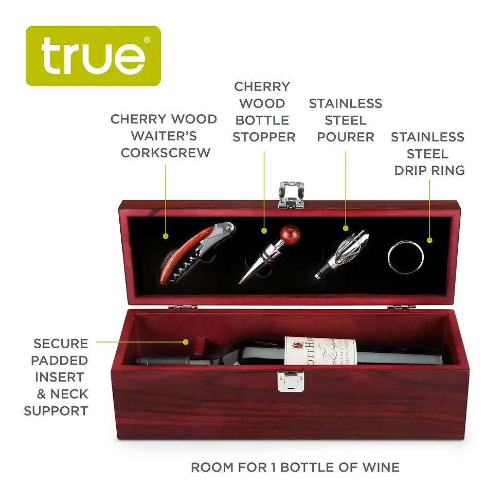 Thumbnail: Cherry Padded Wooden 1-Bottle Gift Box w/ 4 Wine Tools