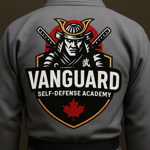 Black Gi with Vanguard Self-Defense Academy patch symbolizing mastery and earned tradition.
