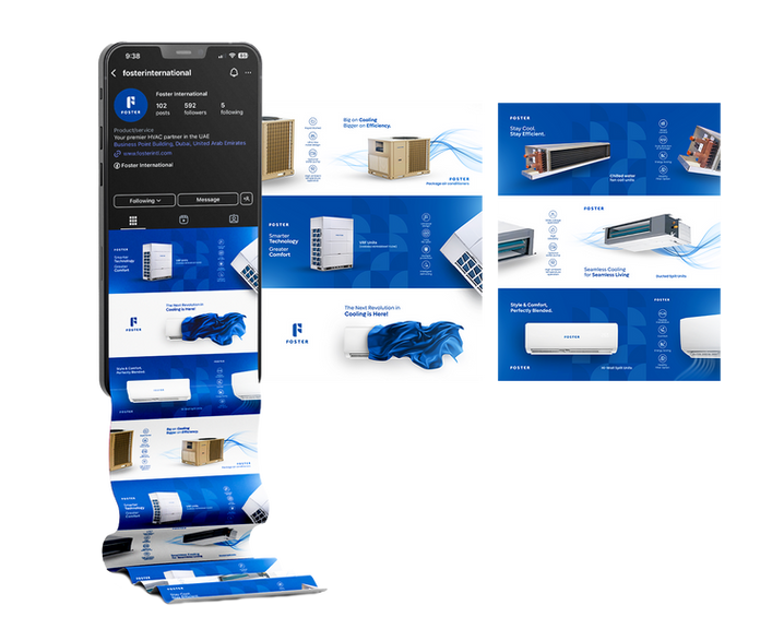 Mobile screen with HVAC marketing creatives, expanded views