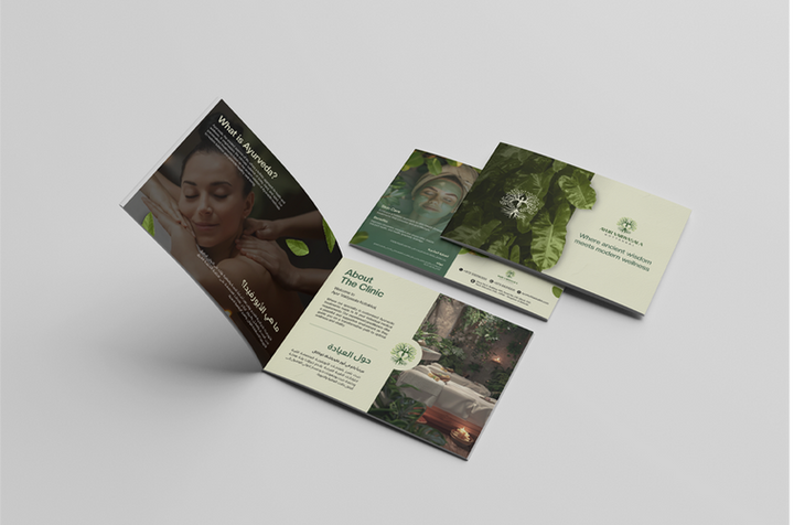 Ayurveda spa marketing brochures featuring massage