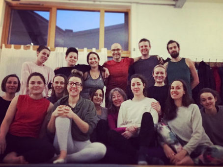 A group on yoga teacher trainees at Bristol School of Yoga in Stokes Croft, Bristol