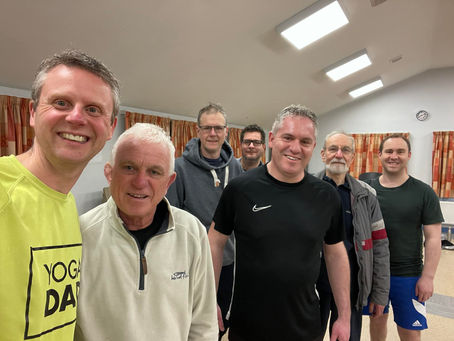YogaDad with a group of guys at his Yoga for Men class in Saltford