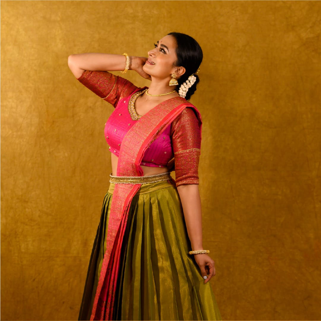 Green & Pink Silk Lehenga