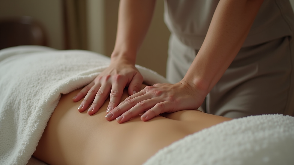 close-up view of gentle abdominal massage in progress