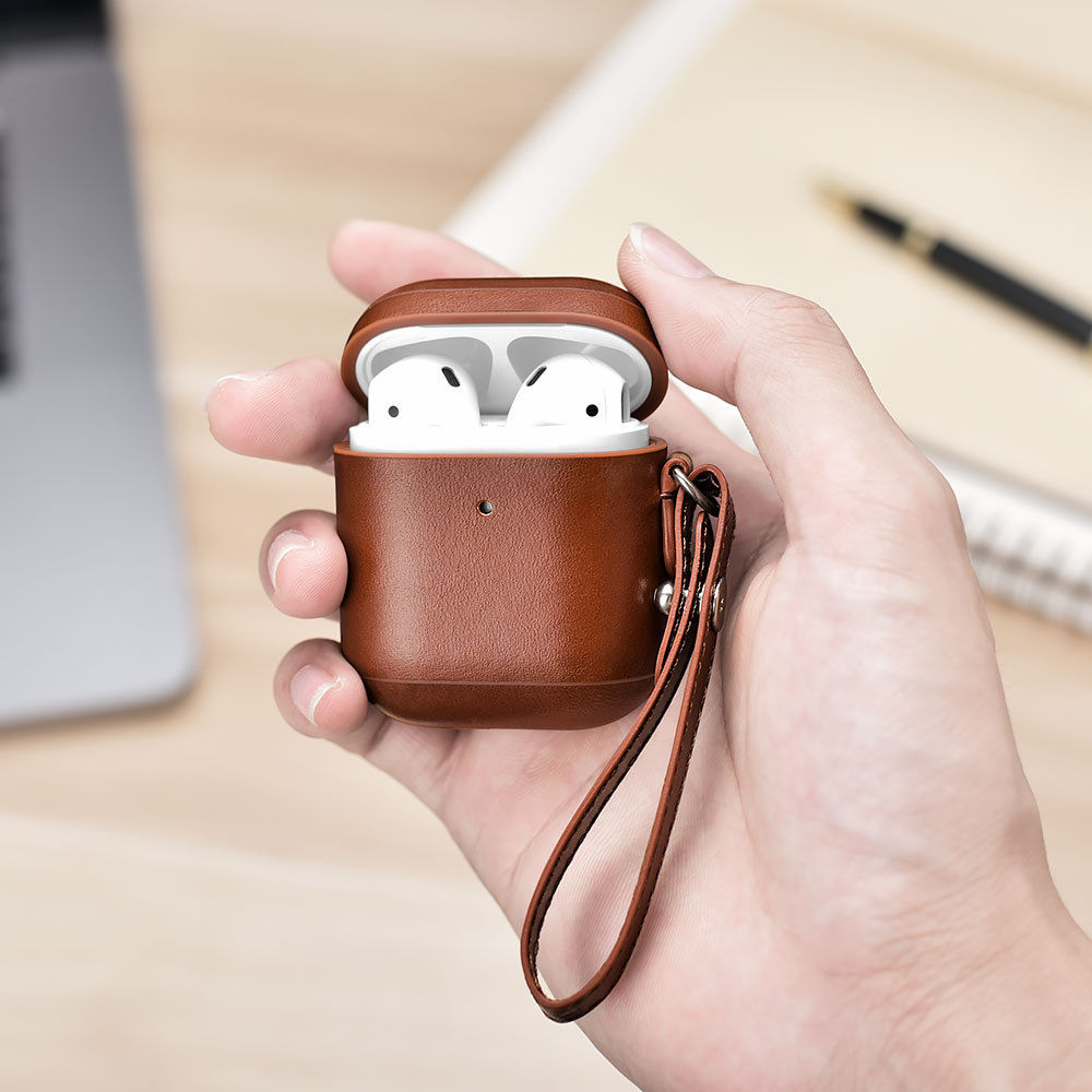 ICARER Leather AirPods Case for Apple Bluetooth Earbuds