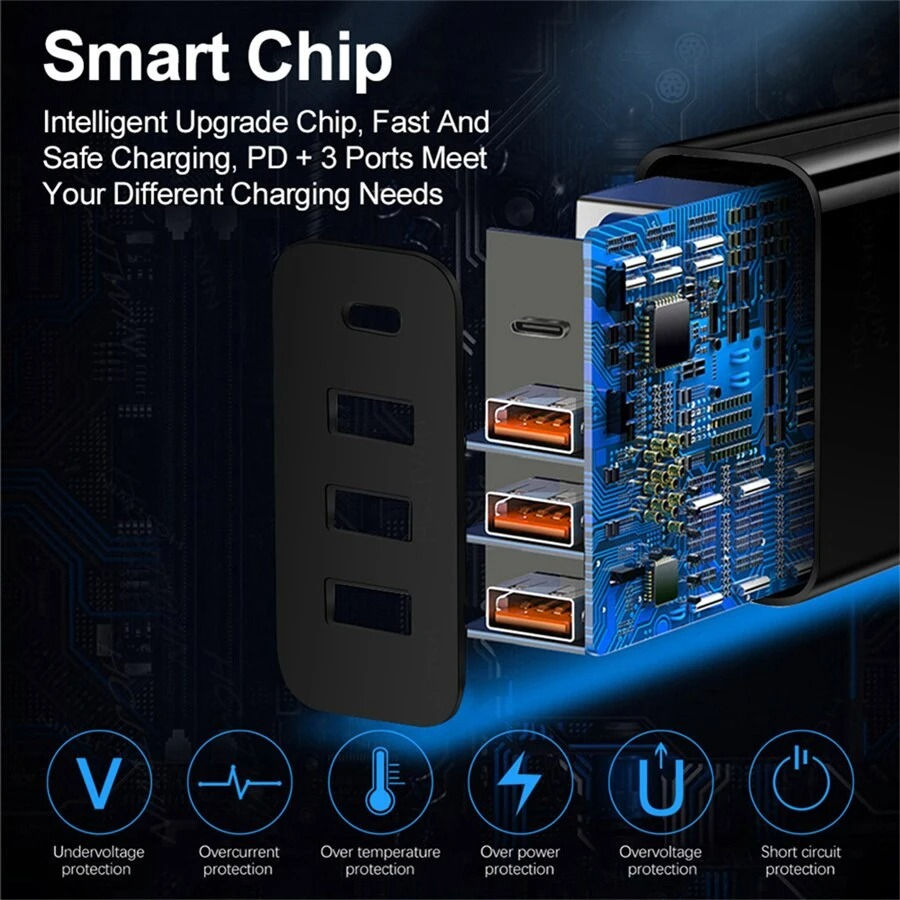 Miniatura: 4-Port USB Wall Charger PD QC Fast Power Adapter