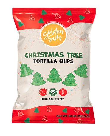 Golden sun christmas tree tortilla chips