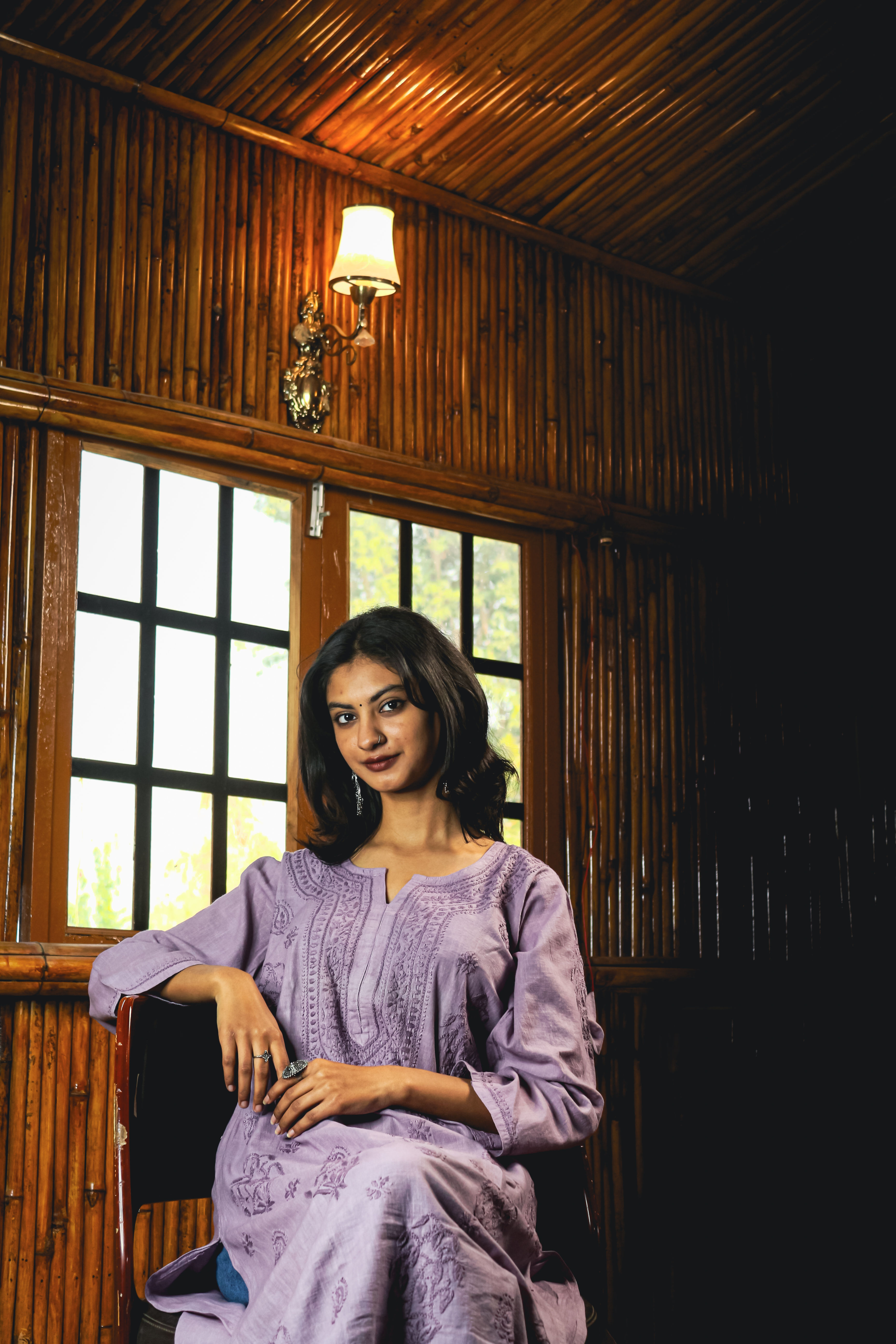 Chikavaa Handcrafted Lavender Chikan Embroidered Kurti